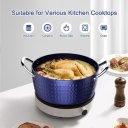 3.7 Quart Cooking Soup Pot with Lid, Small Nonstick Soup Pot with Lid, Round Small Soup Pot 3 L, Blue Nonstick Induction Stock Pot, 100% Bpa Free Anodized Healthy Ceramic