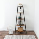 Industrial Corner Ladder Shelf, 5 Tier Bookcase A-Shaped Utility Display Organizer Plant Flower Stand Storage Rack, Wood Look Accent Metal Frame Furniture Home Office
