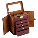Synthetic Leather Huge Jewelry Box Mirrored Watch Organizer Necklace Ring Earring Storage Lockable Gift Case Brown