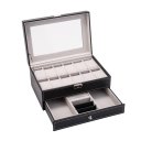 12 Slots Watch Box Mens Watch Organizer Lockable Jewelry Display Case with Real Glass Top Faux Leather Black