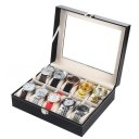 10 Compartments High-grade Leather Watch Collection Storage Box Black