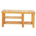 90cm Strip Pattern Tiers Bamboo Stool Shoe Rack with Boots Compartment Wood Color