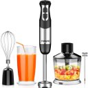 hand blender, 800W 5-in-1 Immersion Hand Blender,12-Speed Multi-function Stick Blender with 500ml Chopping Bowl, Whisk, 600ml Mixing Beaker, Milk Frother Attachments, BPA-Free