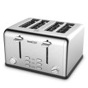 Toaster 4 Slice, Geek Chef Stainless Steel Extra-Wide Slot Toaster with Dual Control Panels of Bagel/Defrost/Cancel Function(Sliver-Black)