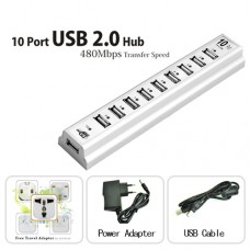 10 Port USB 2.0 Hub - 480Mbps Transfer Speed