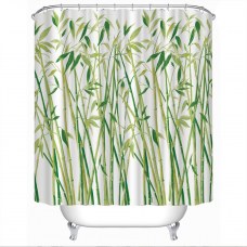 Bamboo Pattern Family Bathroom Shower Curtain Simple Polyester 12pcs Ring Pull