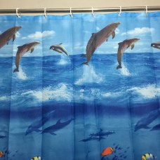 SeaWorld Pattern Family Bathroom Shower Curtain Simple Polyester 12pcs Ring Pull