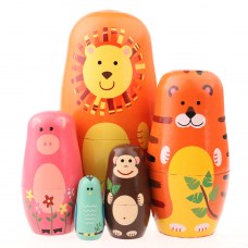 5pcs Animal Russian Doll Matryoshka Wooden Hand Pain t Animal Pattern For Child