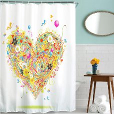 Heart Balloons flower Colorful Fun Polyester Shower Curtain Bathroom Waterproof