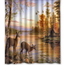 Bathroom Decor Custom Deer Waterproof Polyester Shower Curtain 150 x 180cm