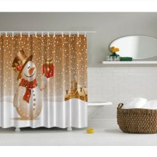 180x180cm Merry Christmas Snowman Waterproof Shower Curtain Bathroom + 12 Hooks