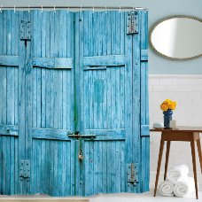 Blue Wooden barn Doors Waterproof Mouldproof Bathroom Shower Curtain 12hooks