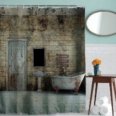 Waterproof Polyester Home Bathroom Shower Curtain Nostalgic Pattern With 12 Hook