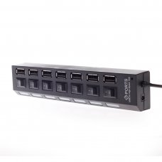 7 usb 2.0 ports hub concentrator, ABS material, with LED indicator, separate switches, Black