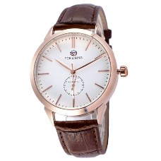 Men's Full Automated Mechanical Watch Real Leather Business Watch 151207 Golden+White