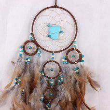 Five Rings Big Stone Beads Dream Catcher with ABS Beads Feathers for Craft Gift
