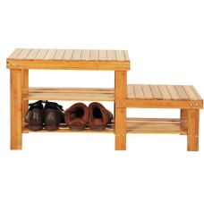 90cm Strip Pattern Tiers Bamboo Stool Shoe Rack for Kids Wood Color