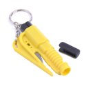 3-in-1 Whistle Seat Belt Cutter Window Break Keychain Yellow