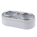 Car Silver Tone White Plastic Double Cup Beverage Holder