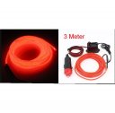 Vehicle Xmas Flexible Decoration EL Wire Red 3m Neon Lamp w Car Charger
