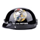 White Black Plastic Shell Motorcycle Skull Cap Half Helmet w Scoop Visor