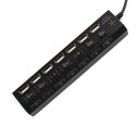 USB 2.0 High Speed 7-Port HUB with Independent Switch - Black