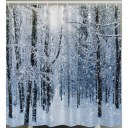 Snow Flake Holiday Forest Tree Bath Shower Curtain White Winter Christmas Fabric