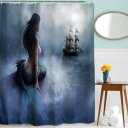 Custom Mermaid and the Sailing Ship Waterproof Polyester Fabric Bathroom Shower
