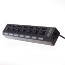 7 usb 2.0 ports hub concentrator, ABS material, with LED indicator, separate switches, Black