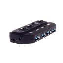 4 ports USB3.0 hub, ABS material, with LED indicator, separate switches, Black