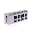 4 ports USB3.0 hub, ABS material, with LED indicator, separate switches, White