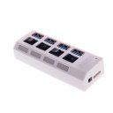 4 ports USB3.0 hub, ABS material, with LED indicator, separate switches, White