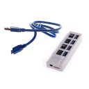 4 ports USB3.0 hub, ABS material, with LED indicator, separate switches, White