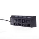 4 usb 2.0 ports hub, concentrator, ABS material, with LED indicator, separate switches, Black