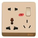13A Wall-Mount Socket Panel Three Outlets With Indicator Light Golden 13A-1