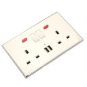 13A Wall-Mount Socket Panel Two Outlets+Two USB Ports with Indicator Light British Standard White