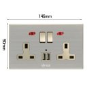 13A Wall-Mount Socket Panel Two Outlets+Two USB Ports with Indicator Light British Standard