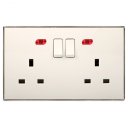 13A Wall-Mount Socket Panel Two Outlets with Indicator Light British Standard White