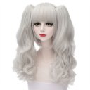 H764471Japanese Anime Cosplay COS Wig Curly Clip on Ponytails Silver White