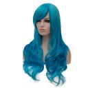 Japanese Anime Cosplay COS Wig Side Swept Bangs Long Curly Hair Blue 70cm