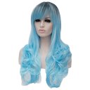 Cosplay COS Wig Side Swept Bangs Long Curly Hair Blue 70cm