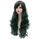 LW-1077 Cosplay COS Wig Sideswept Bangs Long Curly Hair Dark Green Highligts