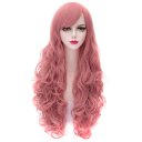 2312 Cosplay COS Wig Sideswept Bangs Long Curly Hair Pink