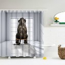 Creative Elephant Pattern Polyester Bathroom Shower Curtain W/12 Plastic Hooks
