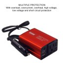 Car Use Inverter 150W 12V to 110V Dual USB Ports European Standard Red