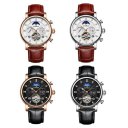 Men Mechanical Watch Automatic Genuine Leather Strap Round Dial Watch Gift
