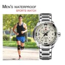 Round Dial Men Casual Sport Full Stainless Steel Strap Date Wristwatch