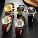 SEWOR Luxury Men PU Leather Strap Hollow Out Design Mechanical Wrist Watch