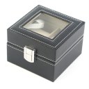 Black Plain Pattern 2 Grid PU Leather Watches Display Case Boxes Storage Box