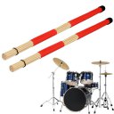 Pair of Jazz Drum Brushes Red Rubber Handle with White Nylon Drum Brush